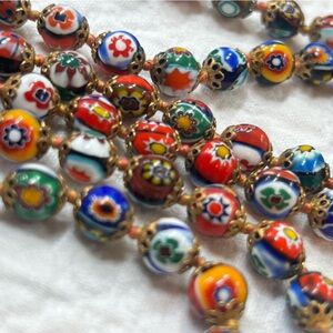 Stunning 48” Vintage ❤️ Murano Millefiori Hand Knotted Beads Multi Necklace